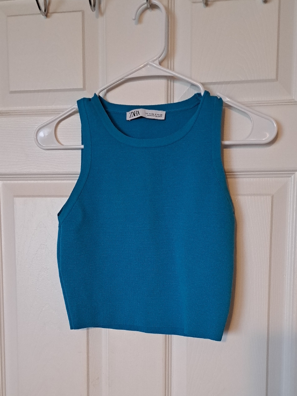 ZARA Bright Teal Ribbed Crop Tank Top